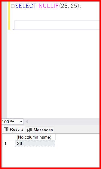 Picture showing the output of Nullif Function In SQL Server